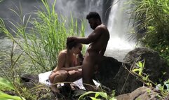 Beautiful white chick gets blacked by waterfall