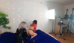Backstage of Pretty Lesbian Fetish Girls doing Sex Video. Positive Femdom, Sex Play, Latex Leather