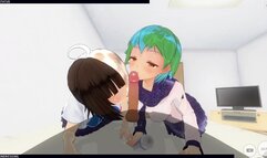 3D HENTAI POV Earth-chan and Moon-chan Give you a Blowjob