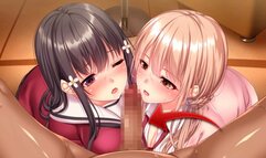 Double Blowjob from Hot Beauties who Love to Suck Cock and Swallow Cum Hentai Anime