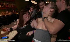 Blond fucked in crowded public bar