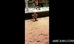 Camgirl, risky public beach masturbation