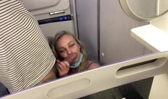 On the airplane,i follow my husband on the toilet to get fuck & he cum in my mouth before take off!