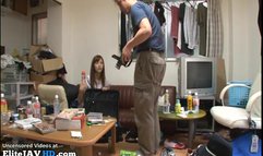 Japanese teen cosplayer fucks older perv at his home