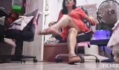 latina milf giantess in a dress unaware strappy red flip flop sandals shoeplay dangling dipping avi