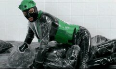 Black rubber couple wrapped in plastic coats - Part 2 of 2 - Riding on hard cock