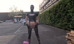 Latex Lady in Transparent Catsuit Plugged Masturbate Pee and Blow Job in Public PART 3