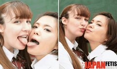 European & Asian Tongue Beauties: Lesbian French Kisses and Thrills of an Interracial Schoolgirl Couple