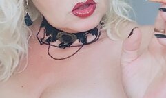 Close up thrilling seductive "tits jiggle" chain smoke with 2 Marlboro Red 100, once with and once filterless in a provocative red corset