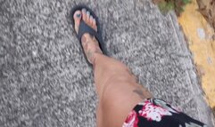 Giantess MILF in a dress unaware flip flops stomping anything in her path walking foot fetish toe Crush cam