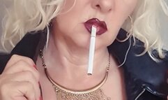 Dunhill white filter sexy Close up smoke with dark red lips and deep drags, creamy french inhales and intensly OMI's