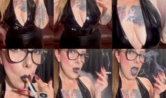 Marlboro reds 100s - The lady in black Dominating you with her smoke - Crush - Deep Inhales - Leather - PVC Vinyl - Pantyhose - High heels