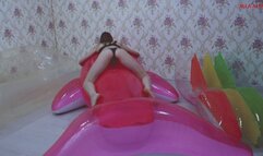 Alla sexually deflates a large inflatable whale and a transparent inflatable sofa and a transparent deck chair!!!