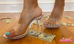 Foot Fetish: Pedicured Toes Walking On Cash In High Heels 4K