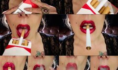 Close-up - Marlboro reds 100s - Power Smoking - Triple pumps - Multiple pumps - Deep Inhales - Coughing - Lipstick