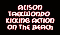 Alison taekwondo kicking action on the beach