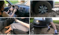 EXCLUSIVE: Sexy russian girl had Lada stuck in deep mud