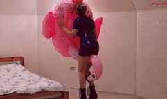 Alla inflates a pink inflatable flamingo with her mouth and fucks him hot and wears a latex dress with big tits!!!