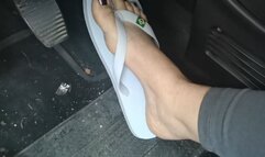 Sexy flip flops and sensual pedal pumping - Public masturbation in the car
