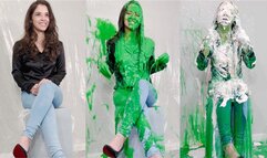 Meredith Blasted With Green Gunge, Fake Cum and Pies