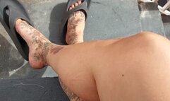 Sunday Shoeplay Giantess unaware in a dress and flip flops dipping Dangling Toe Wiggling Foot crossed legs fetish flip flop cam