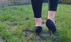 Kat Sinks Her Sexy Well Worn Work Shoes into Grass
