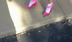 KsSunflwr, pink heels & frilly socks with pink lace trim