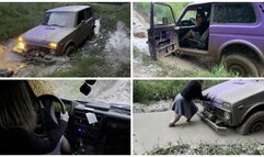 HOT PREMIERE: SEXY GIRL STUCK HARD IN DEEP MUD DRIVING LADA NIVA