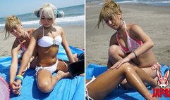 Sizzling Oil-Slathered Beach Encounter: Intimate Tanned Gal Duo Noa and Reona