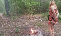 Burning clothes in the woods