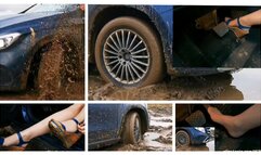 SEXY PREMIERE: Real estate got her Mercedes stuck in deep soft mud