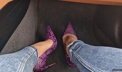 shoeplay on dashboard with purple High Heels HD mp4 1920x1080