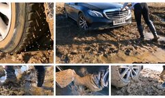 HOT PREMIERE BY JULIA: Real estate in pantyhose only has luxury Mercedes stuck hard in deep mud