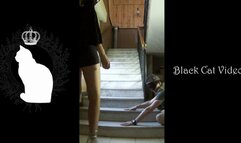 Hands trampling on the stairs starring Alice (fullbody view)