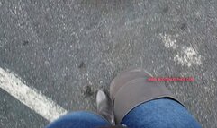 Jane Domino Wandering Around the Parts Store in Gray Leather Thigh High Boots POV