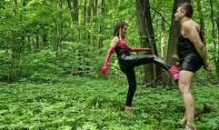 NoirQueenie and Faith - forest adventures part 6 - Ballbusting and CBT in the forest