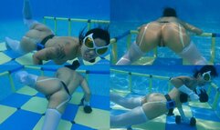 Elena's Nude Cosplay, Stockings and Garters, Butt Kicking, Breath Holding Real Time Underwater Workout