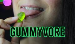Vore fetish: eating gummy bears close-up