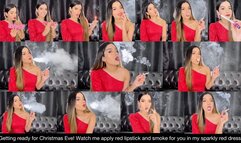 Getting ready for Christmas Eve! Watch me apply red lipstick and smoke for you in my sparkly red dress!