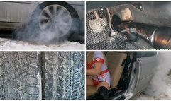 HOT UPSKIRT PREMIERE: Sexy nurse makes extremely hard burnouts and totally crushes new tires