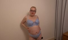 Striptease MILF in blue underwear