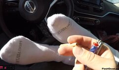 Giving a foot massage in the car with latina Mayhem Melodie and her sexy feet