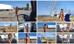In public, masturbation, I get out of the car naked and walk in front of some trucks in the parking lot