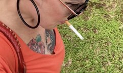Fulfilling requests - Smoking my red Marlboro and walking in the park, in the 40 degree heat, my lungs felt quite, almost out of breath - Deep Inhales, Crush, Long red nails, sneakers, sunglasses