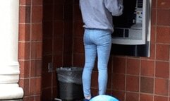 Scarlet pees her jeans at the ATM!