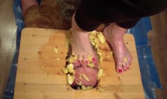 Crushing bananas barefoot on the face