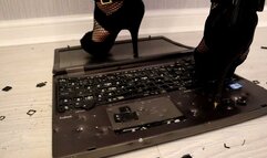 Hard laptop crush in fishnet stockings and black strappy high heel stilettos