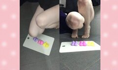 Crushing Peeps with Bare Feet Colorful Marshmallows