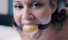 Calissa Bliss Hog cuffed with pantyhose and a huge ball gag with gag talk massive drool mobile 720p
