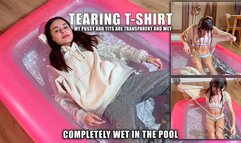 Completely wet tits and pussy, ripping t-shirt in the pool
